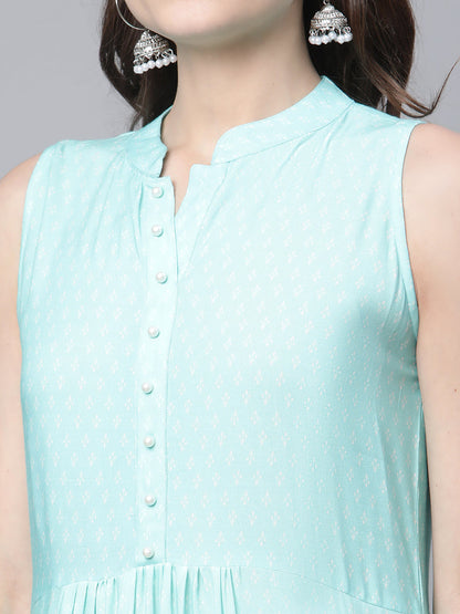 Women's Sky Blue Rayon Printed Kurta Palazzo Set