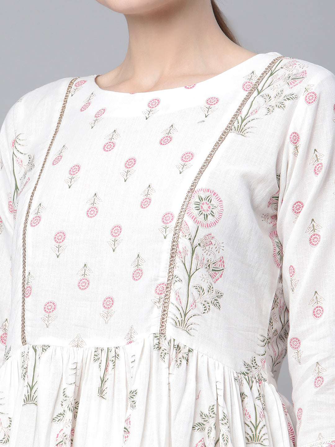 Women's Off White Cotton Printed Kurta Palazzo Set