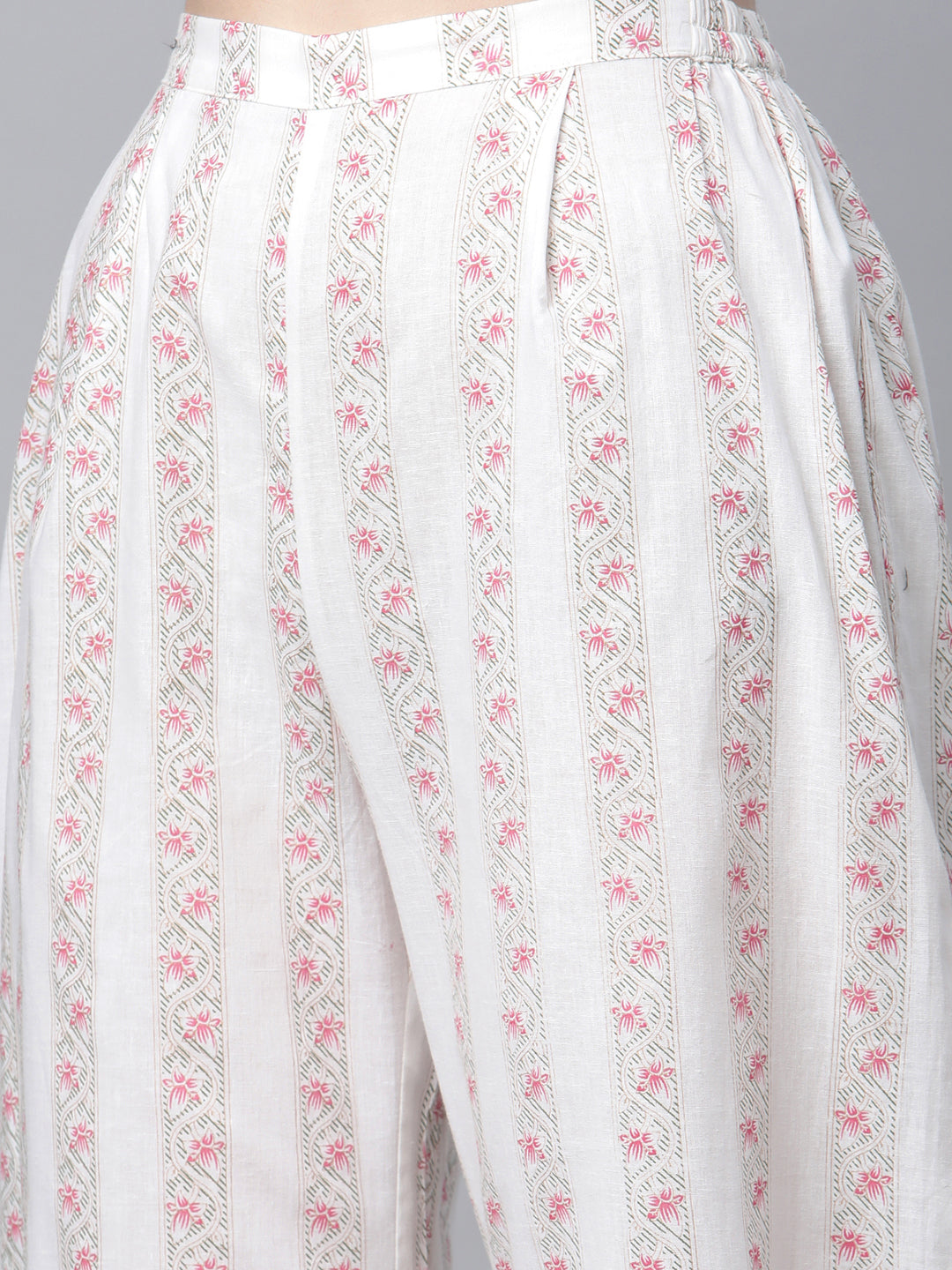 Women's Off White Cotton Printed Kurta Palazzo Set
