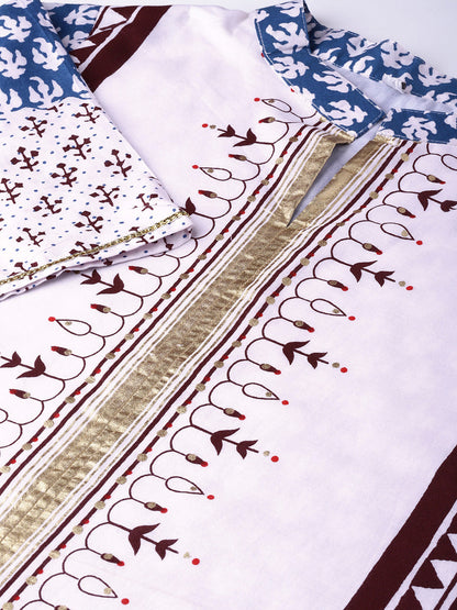 Women's White Cotton Printed Kurta