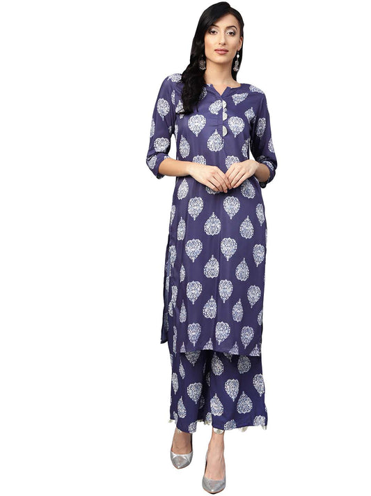 Women's Dark Blue Printed Kurta Set