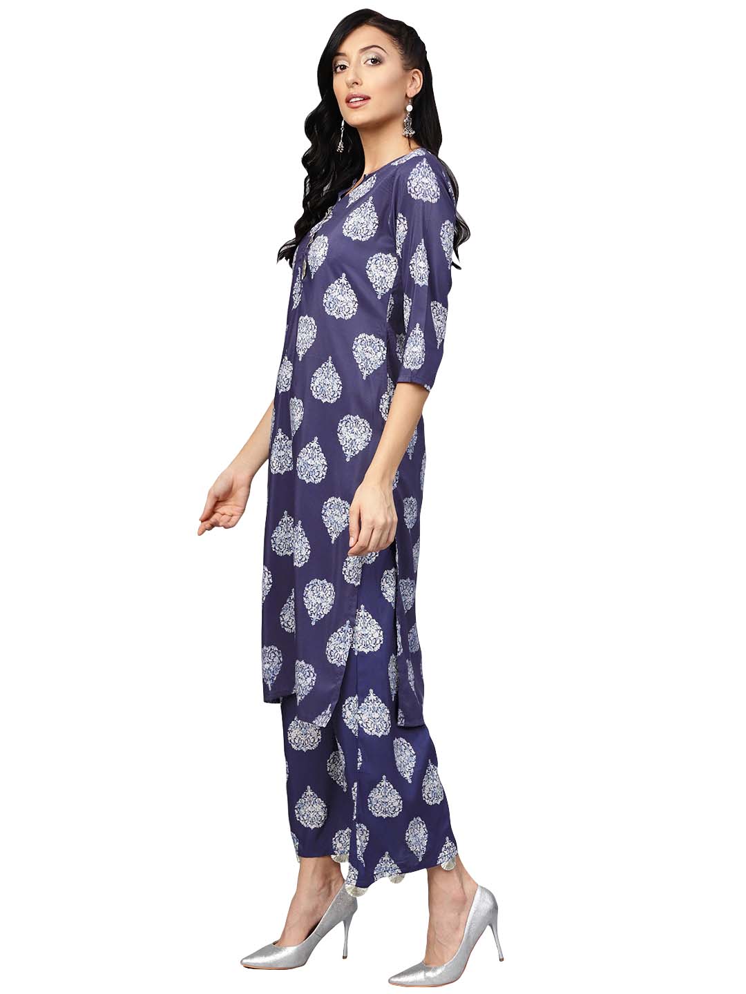 Women's Dark Blue Printed Kurta Set