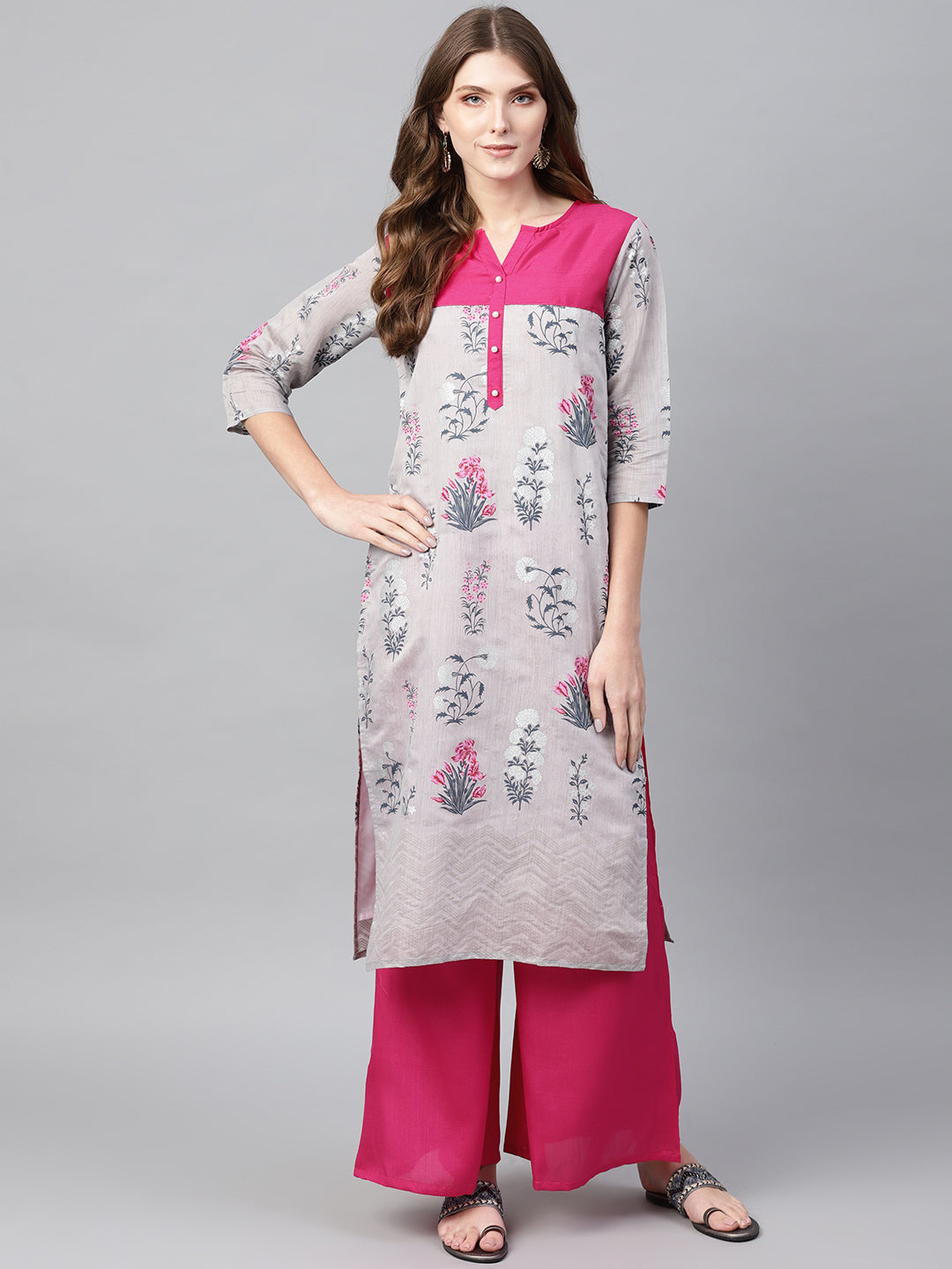 Women's Grey Printed Kurta Set