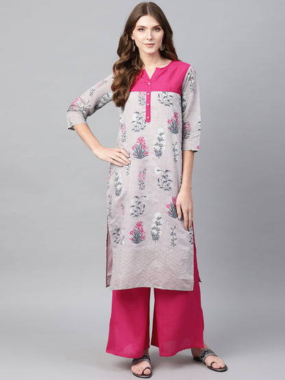 Women's Grey Printed Kurta Set