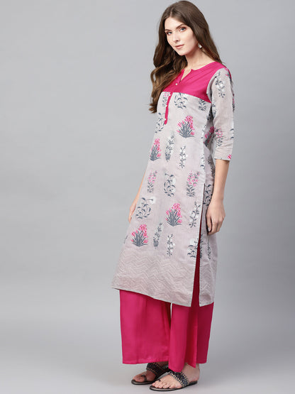 Women's Grey Printed Kurta Set
