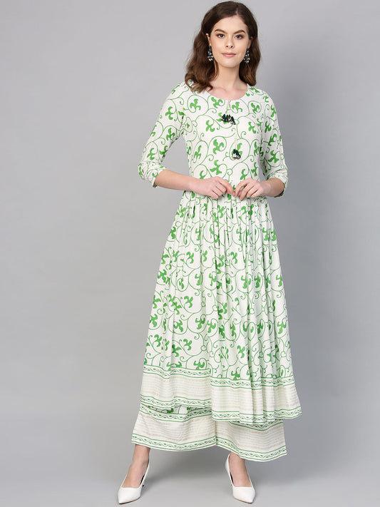 Women's Green Flared Kurta With Plazzo