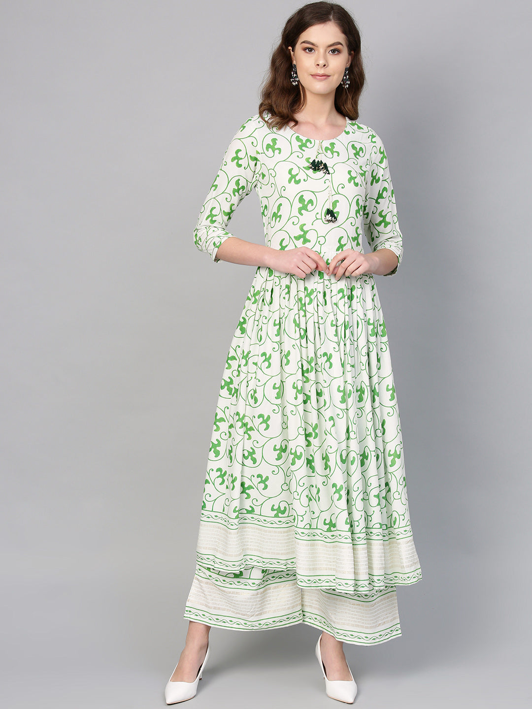 Women's Green Flared Kurta With Plazzo