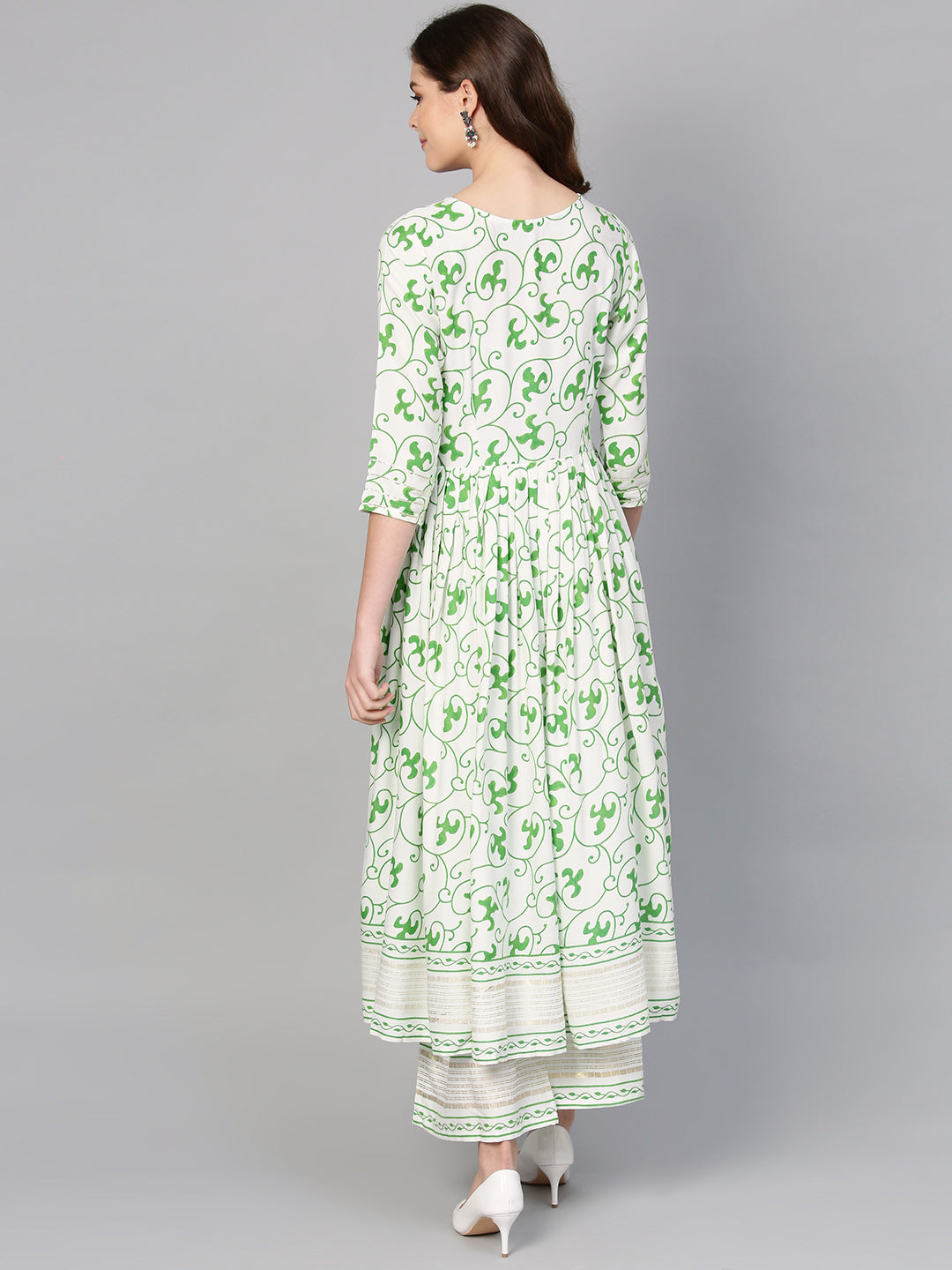 Women's Green Flared Kurta With Plazzo