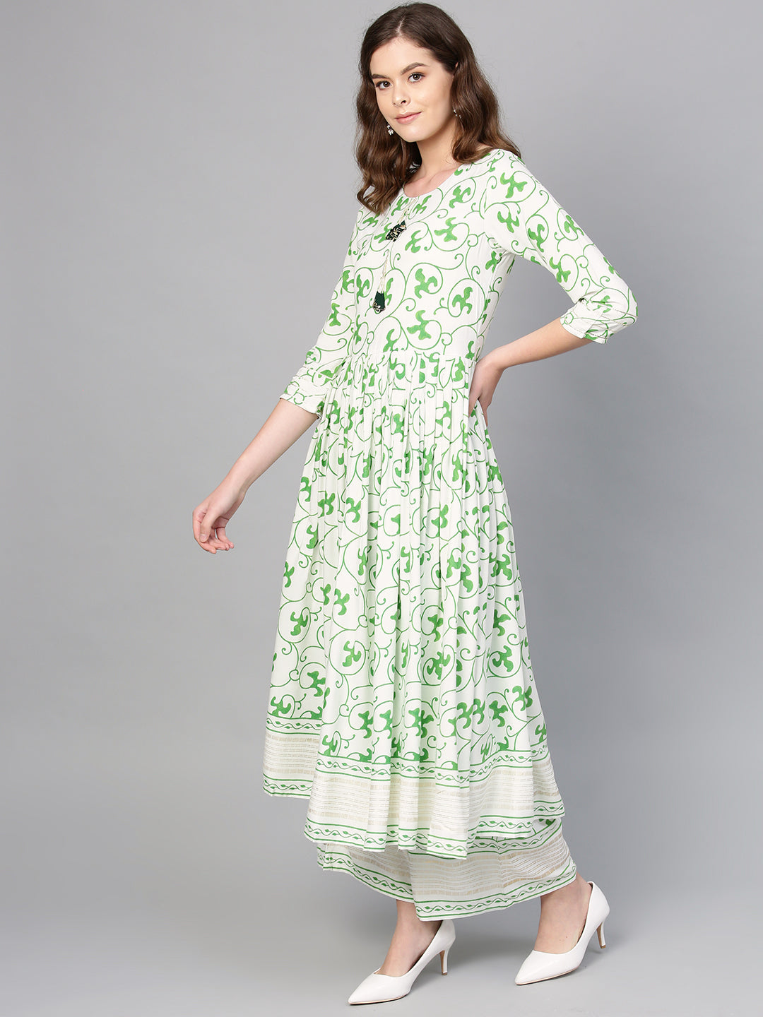 Women's Green Flared Kurta With Plazzo