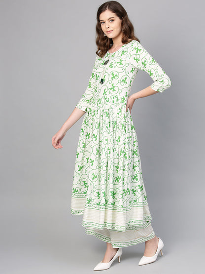 Women's Green Flared Kurta With Plazzo