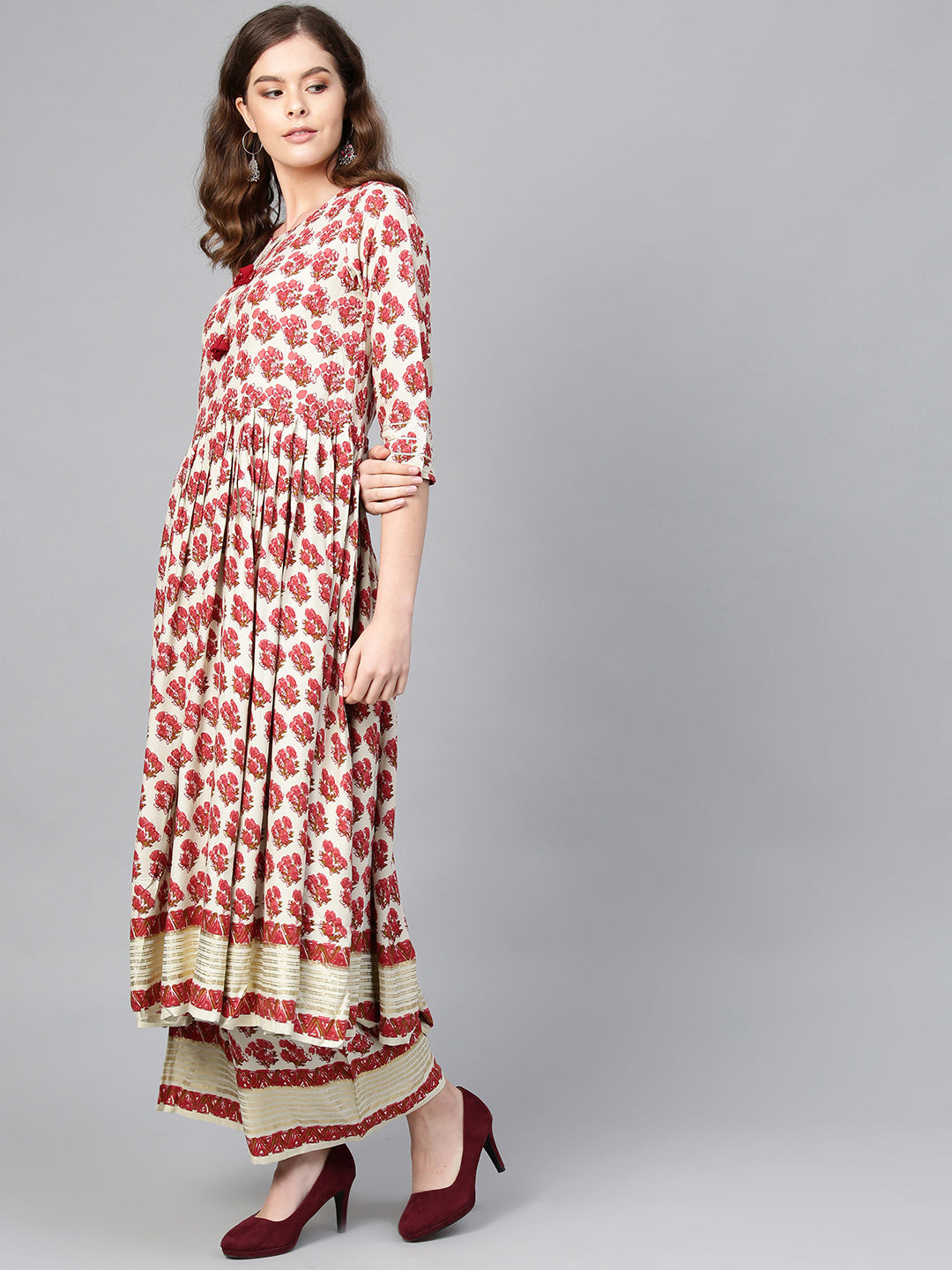 Women's Red Rayon Digital Printed Kurta With Plazzo Set
