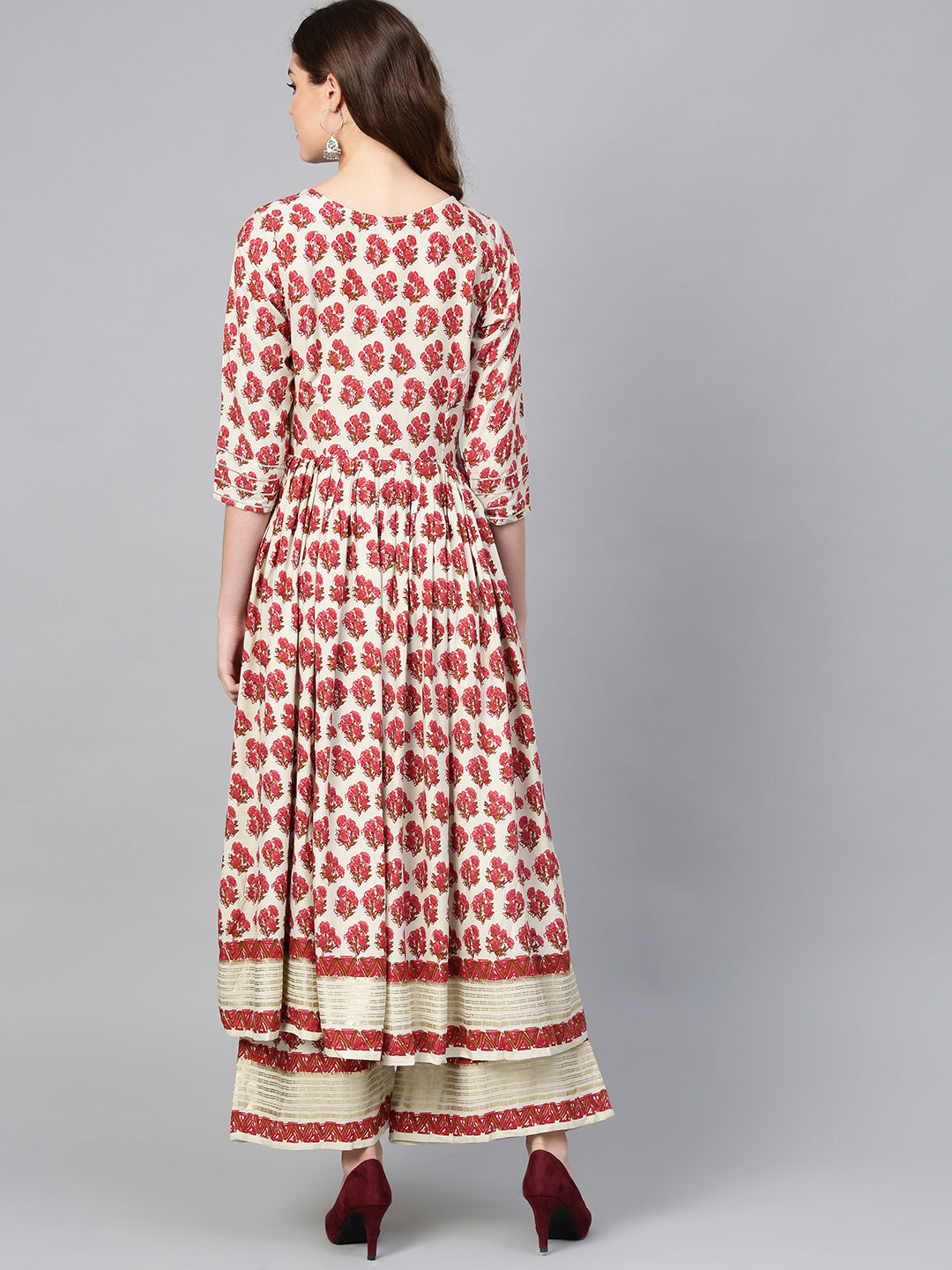 Women's Red Rayon Digital Printed Kurta With Plazzo Set