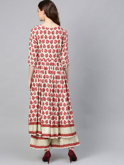 Women's Red Rayon Digital Printed Kurta With Plazzo Set