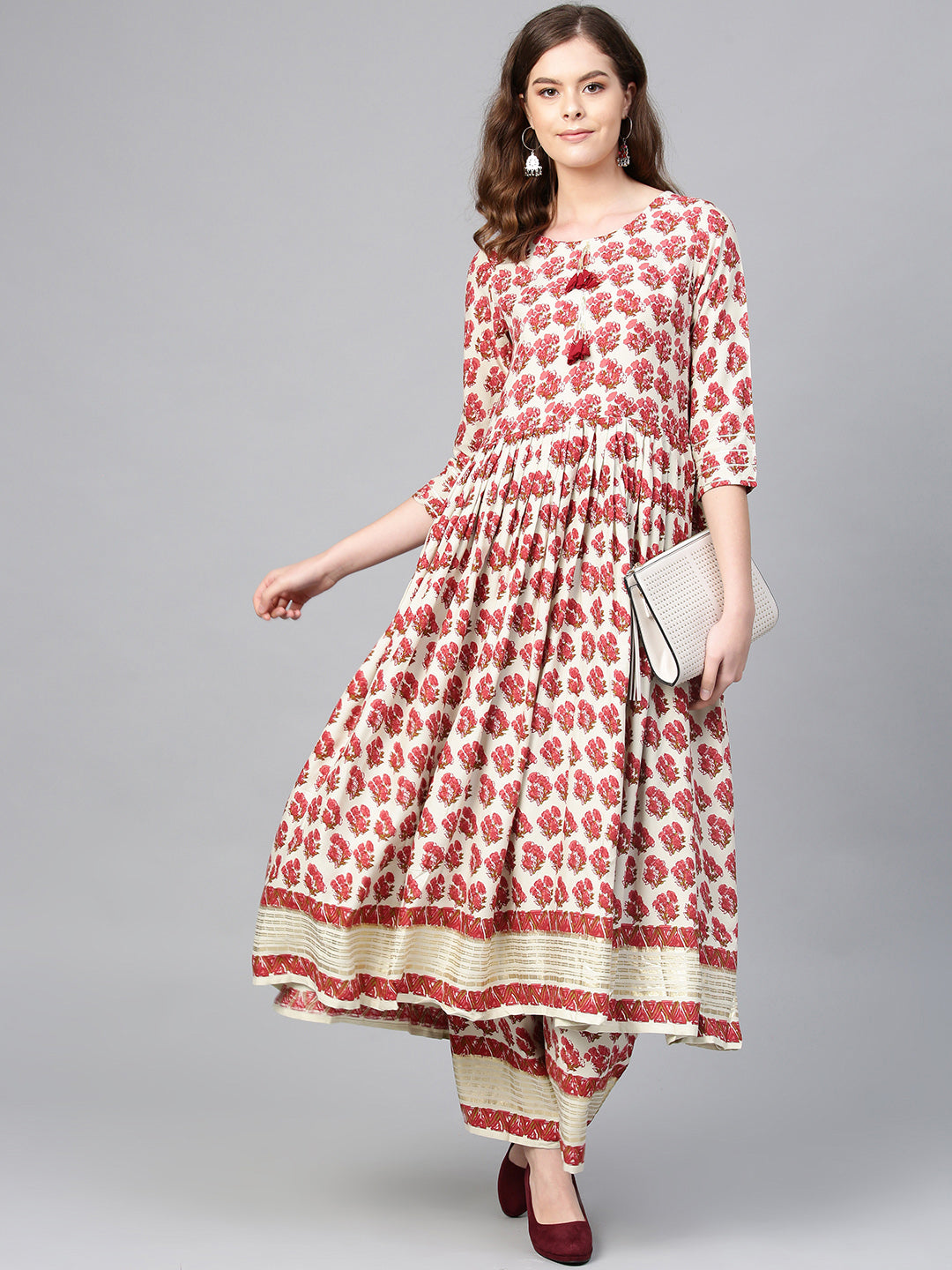 Women's Red Rayon Digital Printed Kurta With Plazzo Set