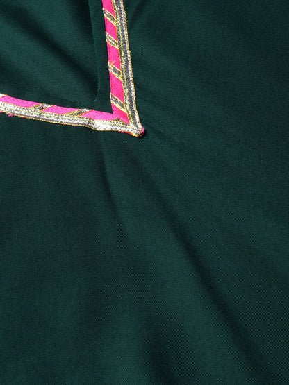 Women's Dark Green Solid Kimono Rayon Kurta Set