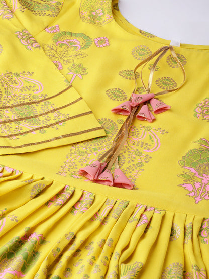 Women's Rayon Yellow Printed Kurta Palazzo Se