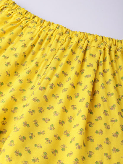 Women's Rayon Yellow Printed Kurta Palazzo Se