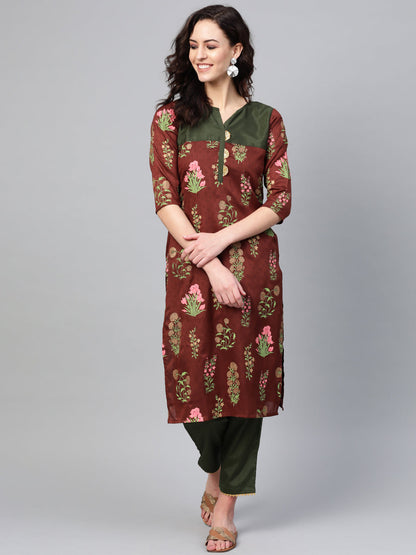 Women's  Floral Straight Kurta With Pant