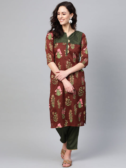 Women's  Floral Straight Kurta With Pant
