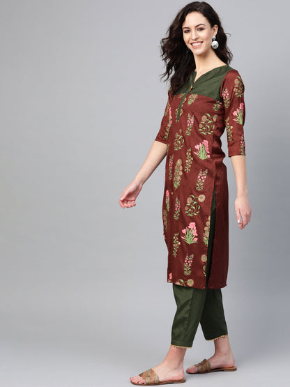 Women's  Floral Straight Kurta With Pant