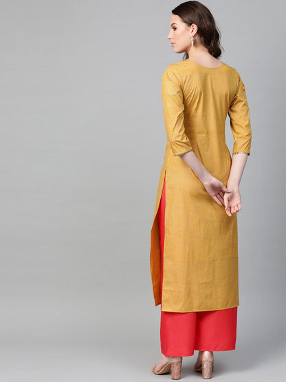 Women's Mustard Crepe Printed Kurta Palazzo Se