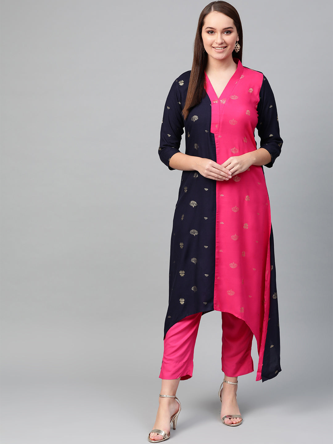 Women's Colourblocked A Line Kurta With Pant