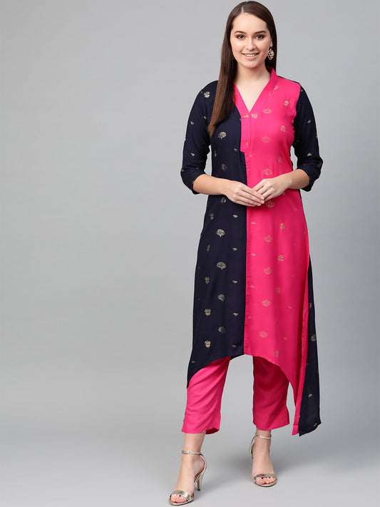 Women's Colourblocked A Line Kurta With Pant