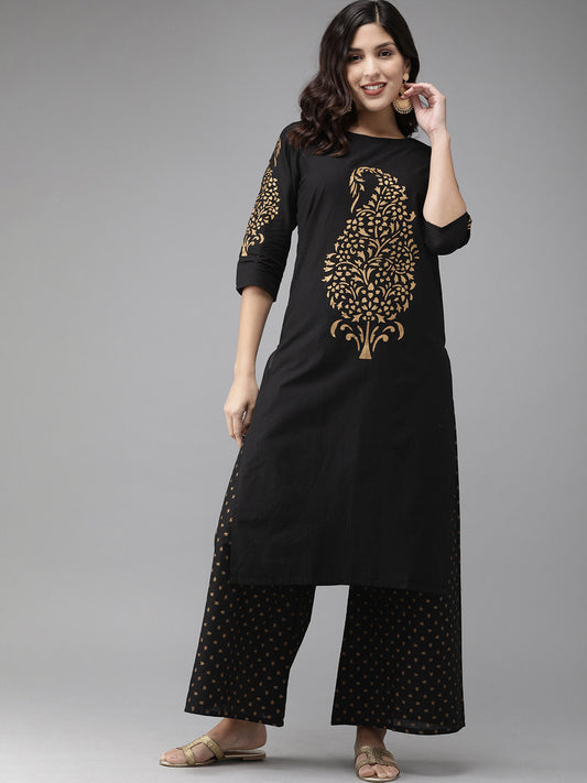 Women's Black Straight Kurta Set