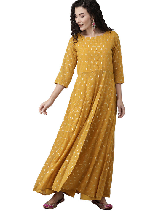 Women's Mustard Kurta With Palazzo Set