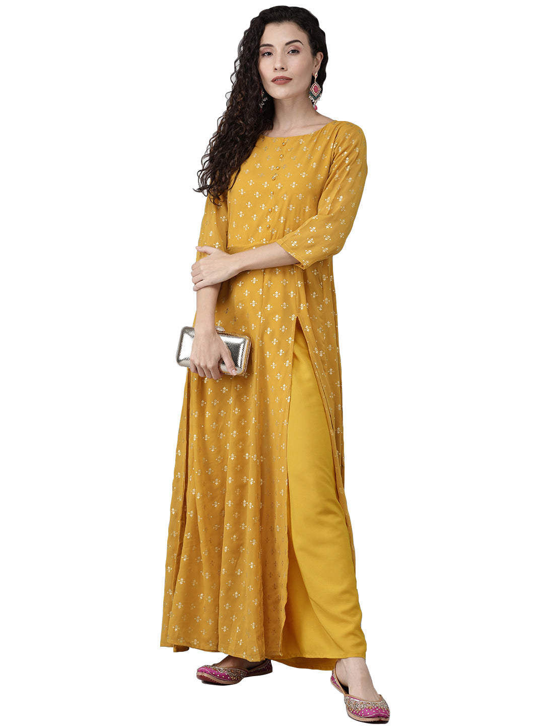 Women's Mustard Kurta With Palazzo Set