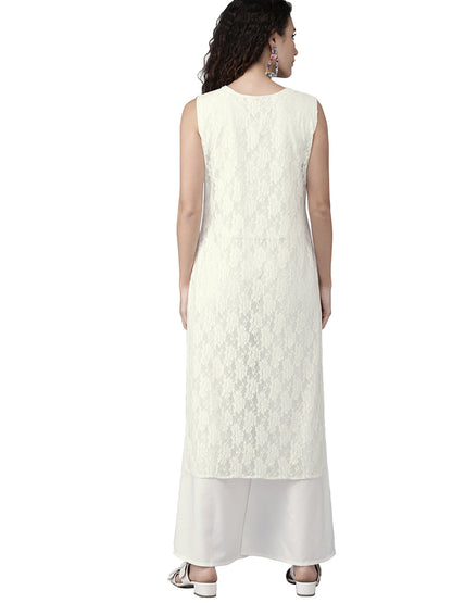 Women's White Embellished Kurta With Palazzo Set