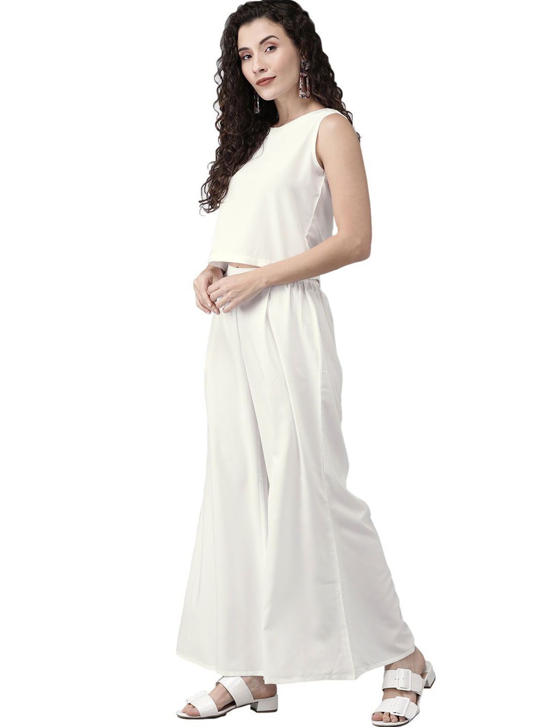 Women's White Embellished Kurta With Palazzo Set