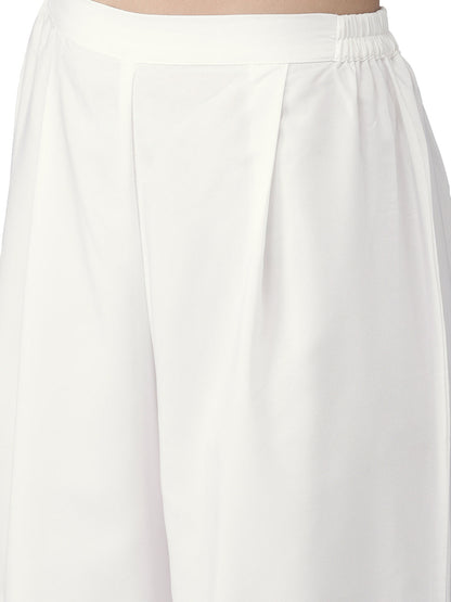 Women's White Embellished Kurta With Palazzo Set