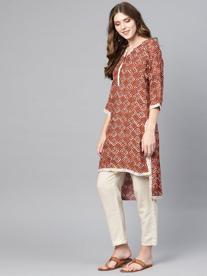 Women's Brown High Low Hem Straight Only Kurta