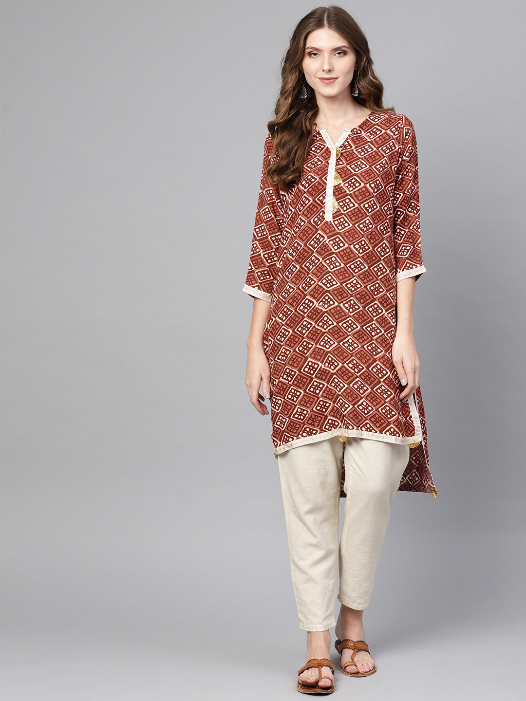 Women's Brown High Low Hem Straight Only Kurta