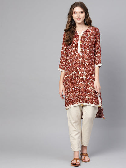 Women's Brown High Low Hem Straight Only Kurta