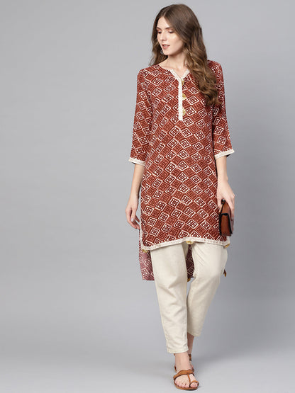 Women's Brown High Low Hem Straight Only Kurta