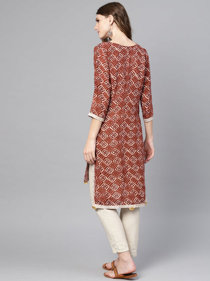 Women's Brown High Low Hem Straight Only Kurta