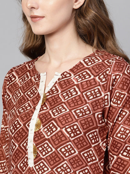 Women's Brown High Low Hem Straight Only Kurta