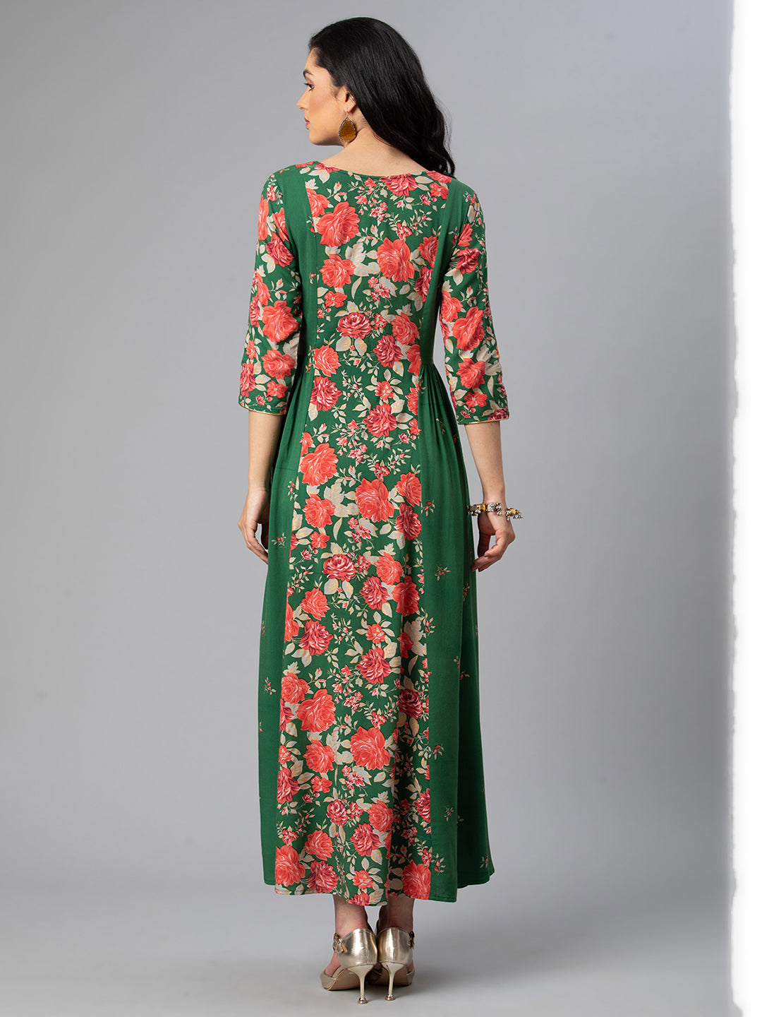 Women's Viscose Rayon Green Floral Wax Printed Kurta