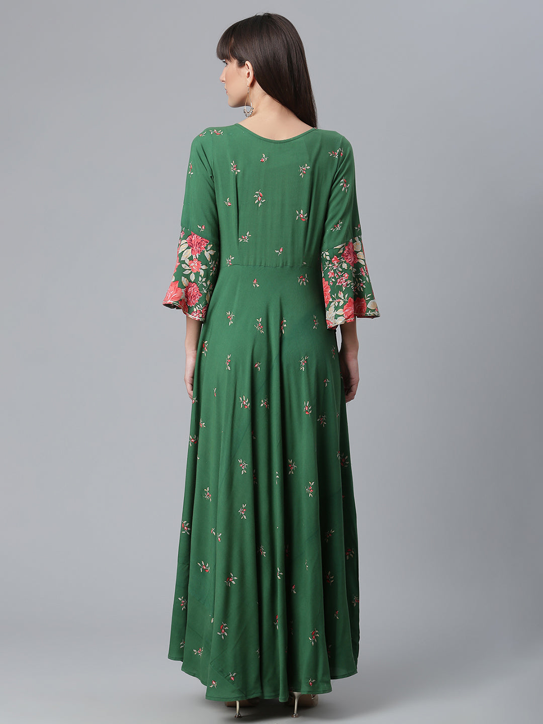 Women's Viscose Rayon Green Floral Wax Printed Kurta