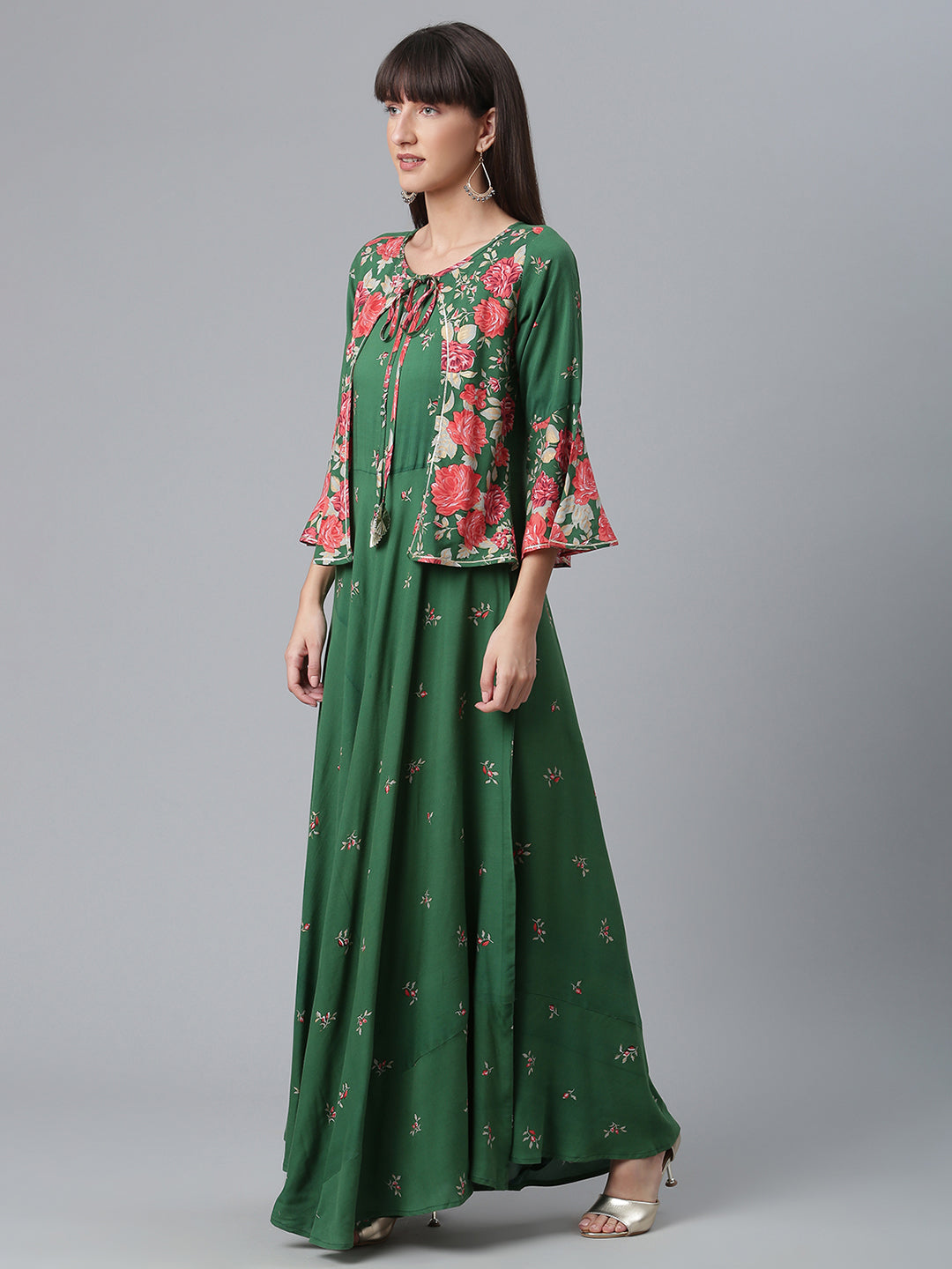 Women's Viscose Rayon Green Floral Wax Printed Kurta
