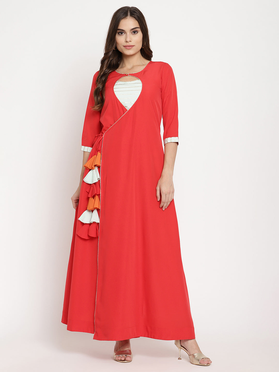 Women's Red Crepe Solid Kurta With Dupatt
