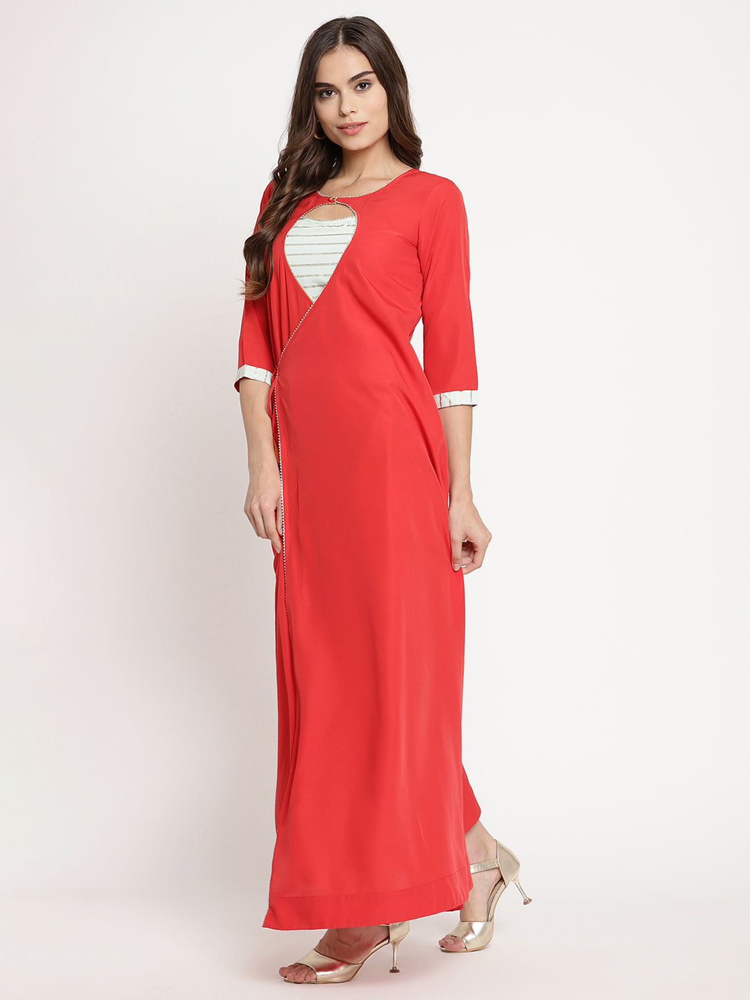 Women's Red Crepe Solid Kurta With Dupatt
