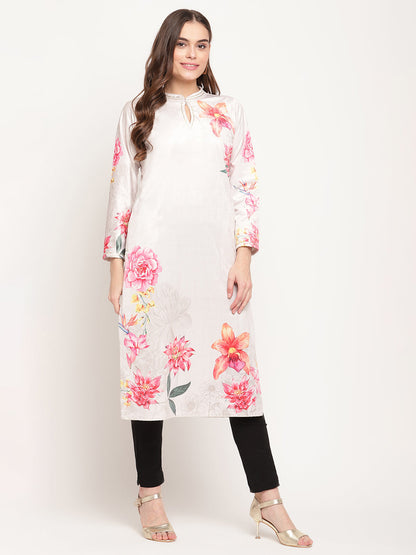 Women's Beige Velvet Digital Print Kurt