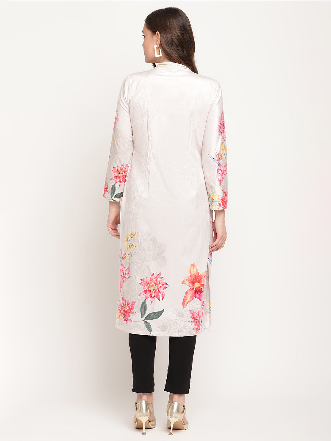 Women's Beige Velvet Digital Print Kurt