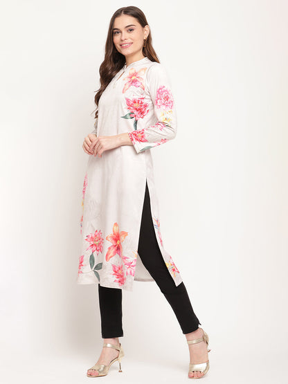 Women's Beige Velvet Digital Print Kurt
