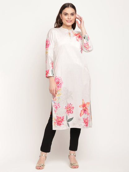 Women's Beige Velvet Digital Print Kurt