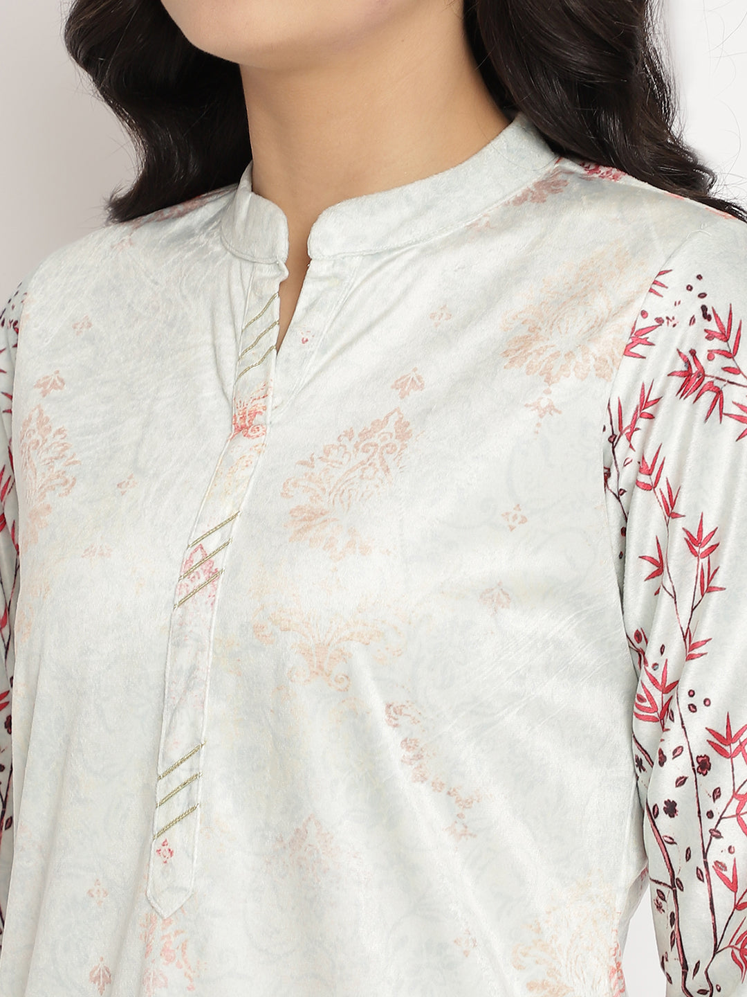 Women's Light Green Color Digital Print Velvet Kurt
