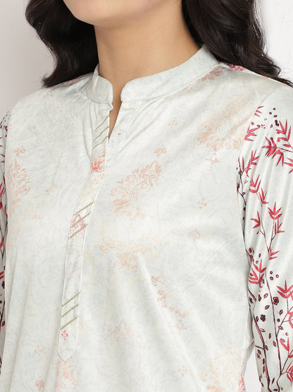 Women's Light Green Color Digital Print Velvet Kurt